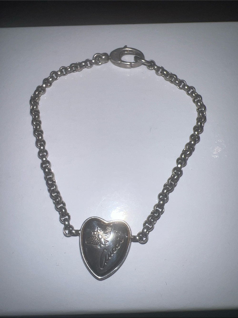 Gucci Silver Heart Charm Bracelet